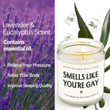 Gay Gifts - Smells Like You’Re Gay Candle, Pride Gifts For Lgbtq, Gay Gifts For Boyfriend Men Friend Brother, Funny Birthday Handmade Lavender Gay Candle Gifts(7Oz)