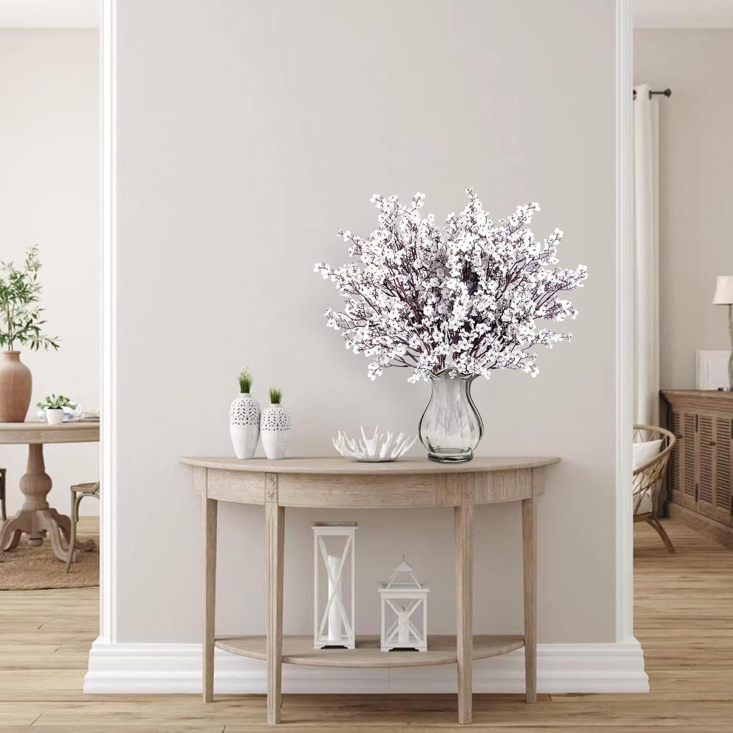 6 Pcs Babys Breath Artificial Flowers Gypsophila Bouquets Bulk Real Touch Fake Silk Flowers For Home Wedding Diy Floral Arrangement Kitchen Table Centerpiece Festival Decoration (White)