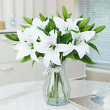 8 Pcs Artificial Tiger Lily Real Touch Easter Lily Fake Spring Flowers For Wedding Home Party Easter Decoration Plastic Cemetery Faux Flowers (White, 8)