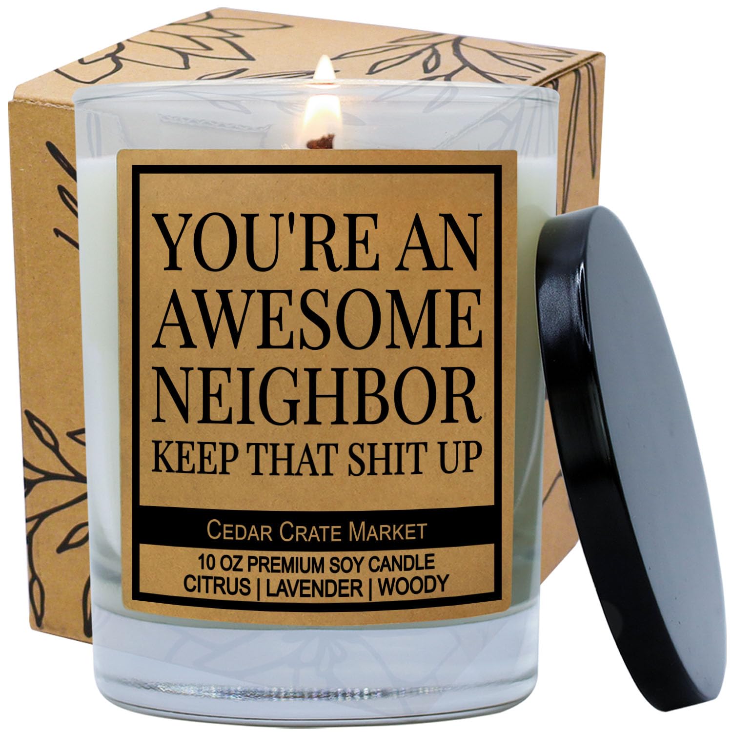 Funny Neighbor Gift Candle - You'Re An Awesome Neighbor - House Warming Gifts New Home, Citrus Lavender Woody Scented Soy Candle – Housewarming, Friendship, Or Thank You Gift