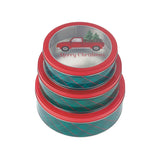 Christmas Holiday Cookie Tin Containers With Window, 3Pc Nested Set, Holiday Cookie Tins With Lid For Gift Giving, Cookie, Treats, Cookies Party Favor And Gifts (Truck, Round Shape)