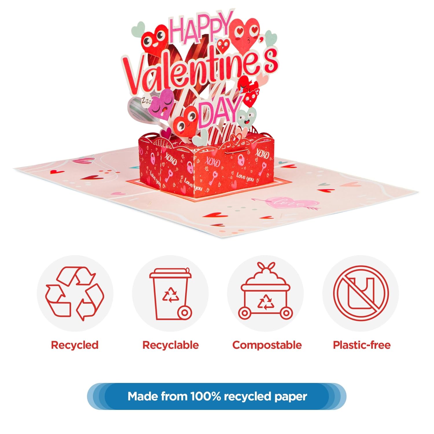 Happy Valentines Day Card, 3D Handcrafted Pop Up Valentine'S Cards - 100% Recycled And Eco-Friendly, 5" X 7" Cover - Includes Envelope And Note Tag, Frndly