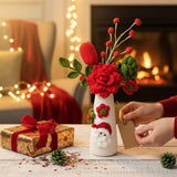Crochet Christmas Flowers Artificial With Vase For Christmas New Year Decorations, Handmade Gifts Crochet Poinsettia Flowers For Indoor Home Office Table Desk Centerpieces Decor (Red)