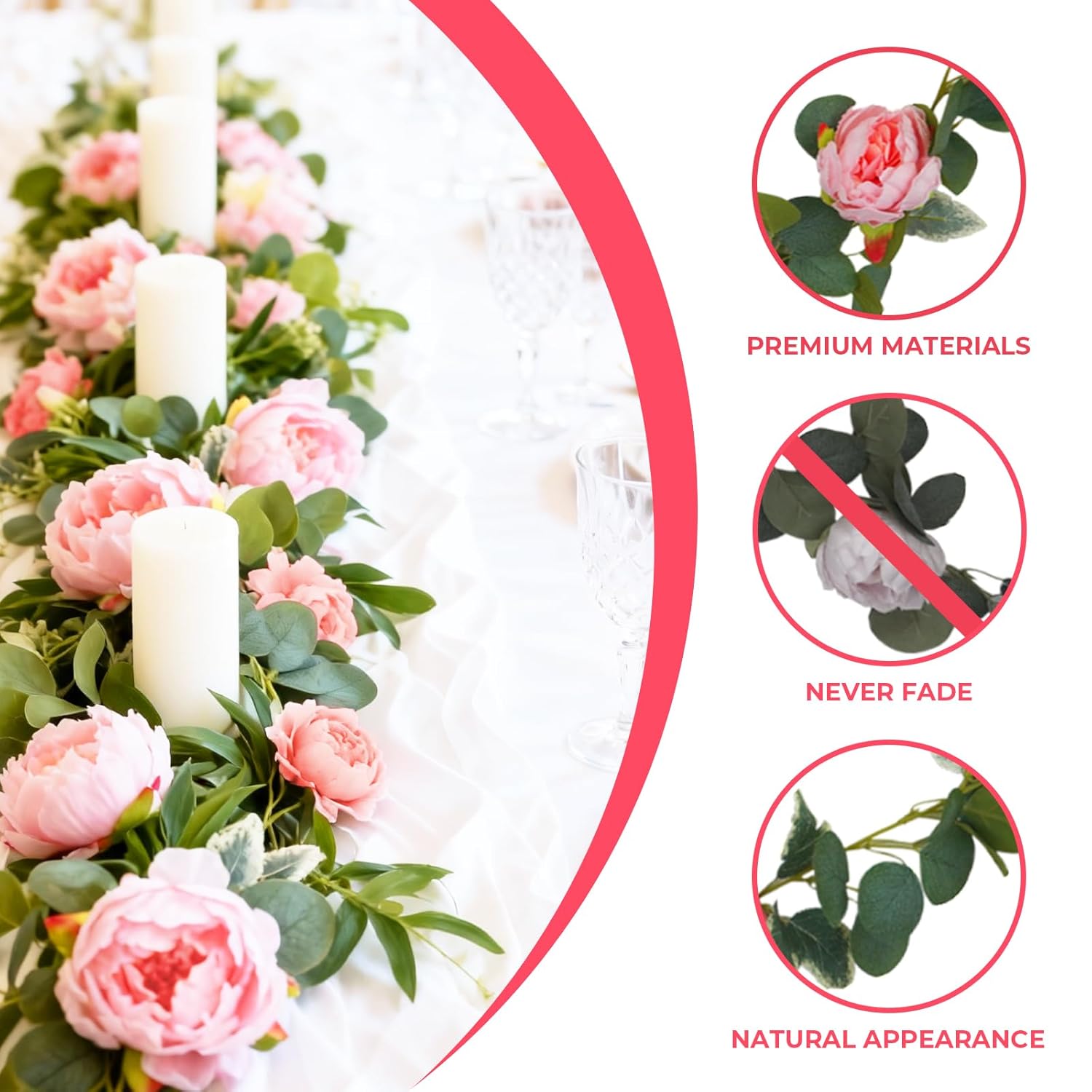 2Pcs Pink Artificial Peony Flower Garland - 12.79Ft Silk Fake Peonies Vine With Green Leaves,Greenery Decorative Hanging Faux Flowers For Living Room Home Wedding Party Wall Arch Decor