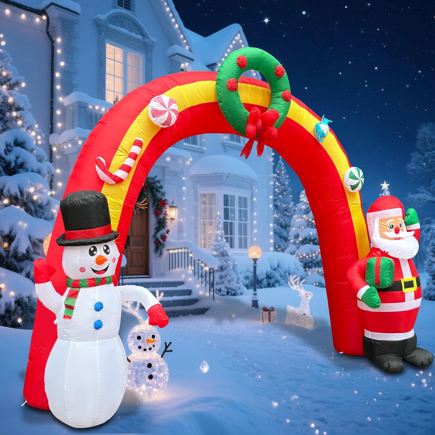 11.8 Ft Christmas Inflatables Archway, Blow Up Santa Claus And Snowman Inflatables Arch Outdoor Decorations With Built-I