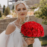 Artificial Flowers Silk Roses Fake Bridal Wedding Bouquet For Home Garden Party Floral Decor 10 Pcs (Red Curved Stem)