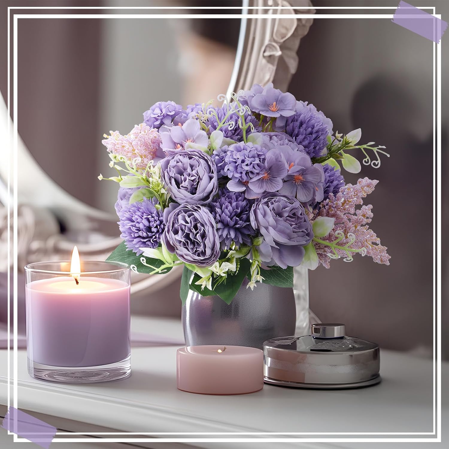 8 Pcs Artificial Flowers Bouquet Fake Silk Flowers Faux Bouquet Hydrangea Bouquets For Valentine'S Day Wedding Birthday Party Table Centerpieces Home Office Decoration(Purple,Peony)