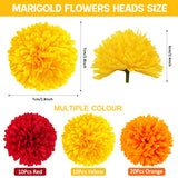 40Pcs 2.75'' Marigold Flowers Heads Bulk, Silk Marigold Artificial Flowers For Diwali Home Decor Diy Wreath Garland Craft Baby Shower Wedding Mexican Party Decoration Halloween New Year Decor?Mix-1?