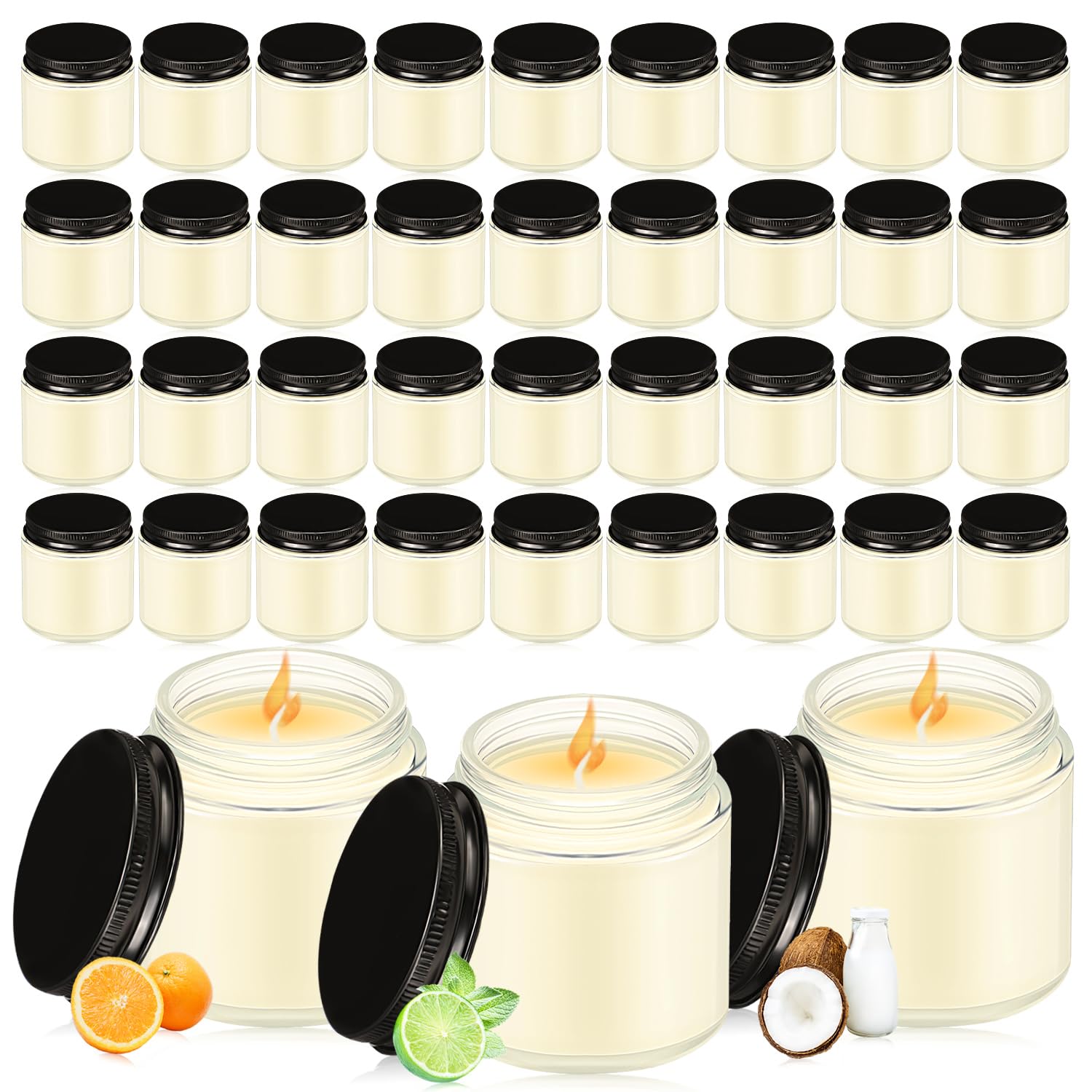 36 Pcs Mini Mason Jar Candles Favors Bulk 4 Oz Small Scented Jar Candles With Lids For Birthday Wedding Party Gift(Lemon, Citrus, Coconut Milk)