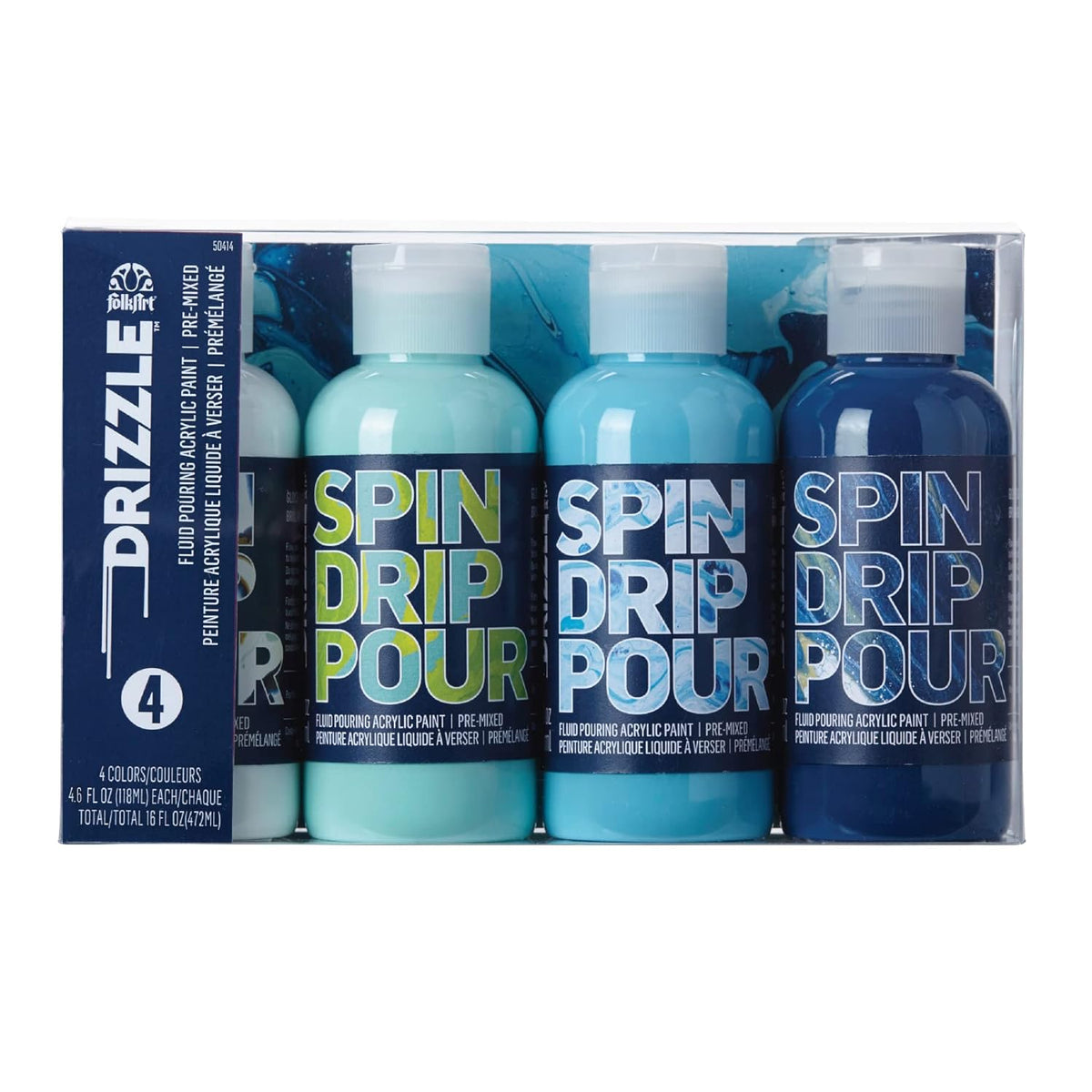 FolkArt Drizzle Pre-Mixed Acrylic Pouring Paint Set, Surf's Up Set of 4 Premium High Gloss Finish Fluid Pouring Paints Perfect for Indoor & Outdoor Arts and Crafts Projects, 50414