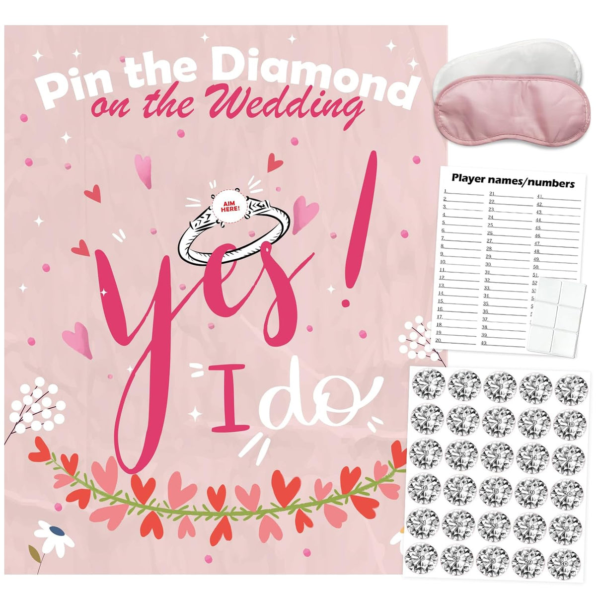 Bridal Shower Games, Pin The Diamond On The Wedding, Bridal Shower Wedding Bachelorette Party Engagement Shower Games Girls Night Party 30 Guests