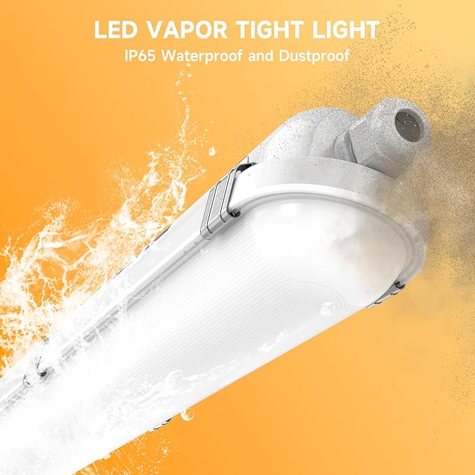 6 Pack 4FT Vapor Tight LED Lights 60W 7800LM 5000K IP65 Waterproof Dimmable Fixtures