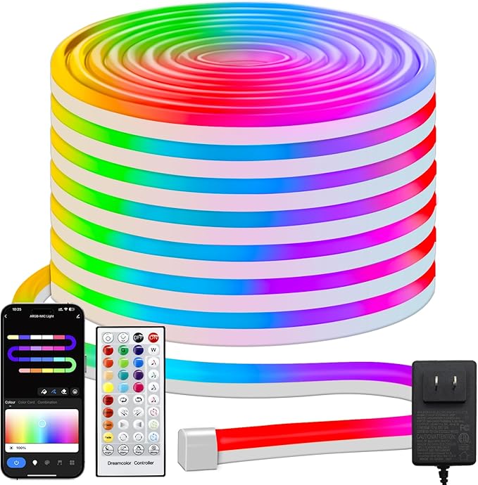 33Ft Smart RGBIC LED Neon Rope Lights with Alexa Google Assistant Music Sync App Control