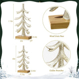 Golden Christmas Table Centerpiece, Rustic Resin Figurine Tabletop Tree For Home Office & Farmhouse Centerpieces