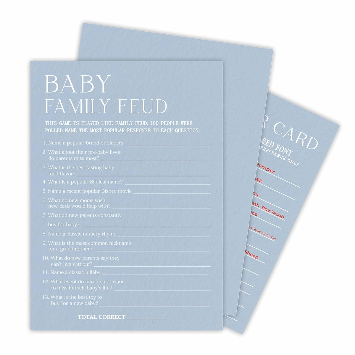 Baby Family Feud Game Kits For Baby Shower - Minimalism Sky Blue - 30 Fill In The Blank Game Cards With 1 Answer Card Each Set, Gender Reveal, Gender Neutral?Party Favor & Decor - B05