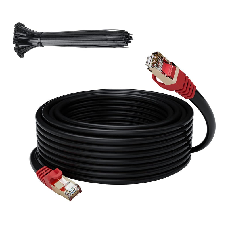 Cat 6E Cat 7 Outdoor Ethernet Cable 40 Ft, 10Gbps Heavy-Duty Shielded Internet