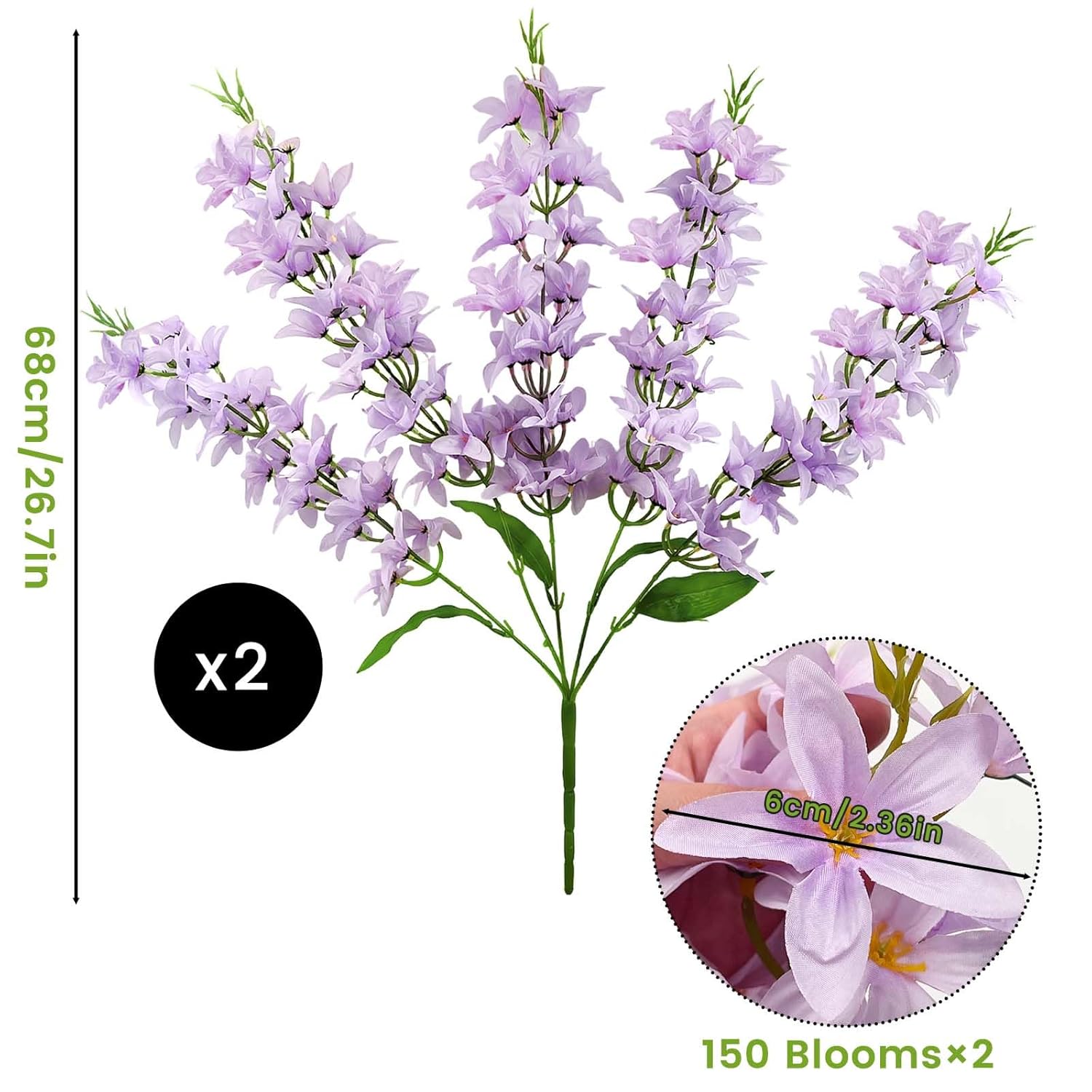 2Pcs Delphinium Artificial Flowers, 26.7"/68Cm Long Stem Larkspur Artificial Flowers, Purple Faux Artificial Snapdragon Flowers For Tall Vase, Home Office Garden Wedding Decor