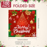 100 Pcs Merry Christmas Dinner Napkins For Christmas Theme Party Decorations, Disposable Red Gold Xmas Tree Xmas Ball Luncheon Paper Napkins For Winter Celebration Supplies 13X13 Inches
