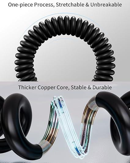 2 Pack Coiled USB to Lightning Cable Retractable iPhone Charger Cord MFi Certified