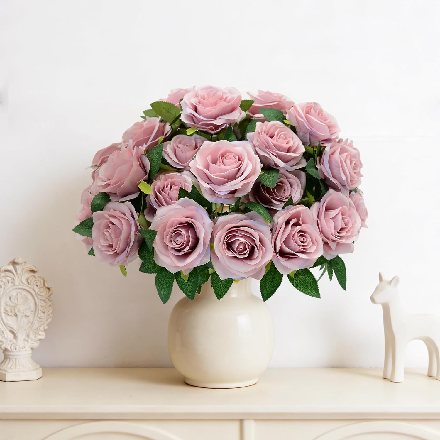 4 Pack Rose Artificial Flowers, Huge Silk Flowers Bouquet With 40Pcs Big Rose Flower Head, Artificial Roses For Wedding Centerpieces Bridal Bouquet Mother'S Day Valentine'S Day Home Decor, Lavender