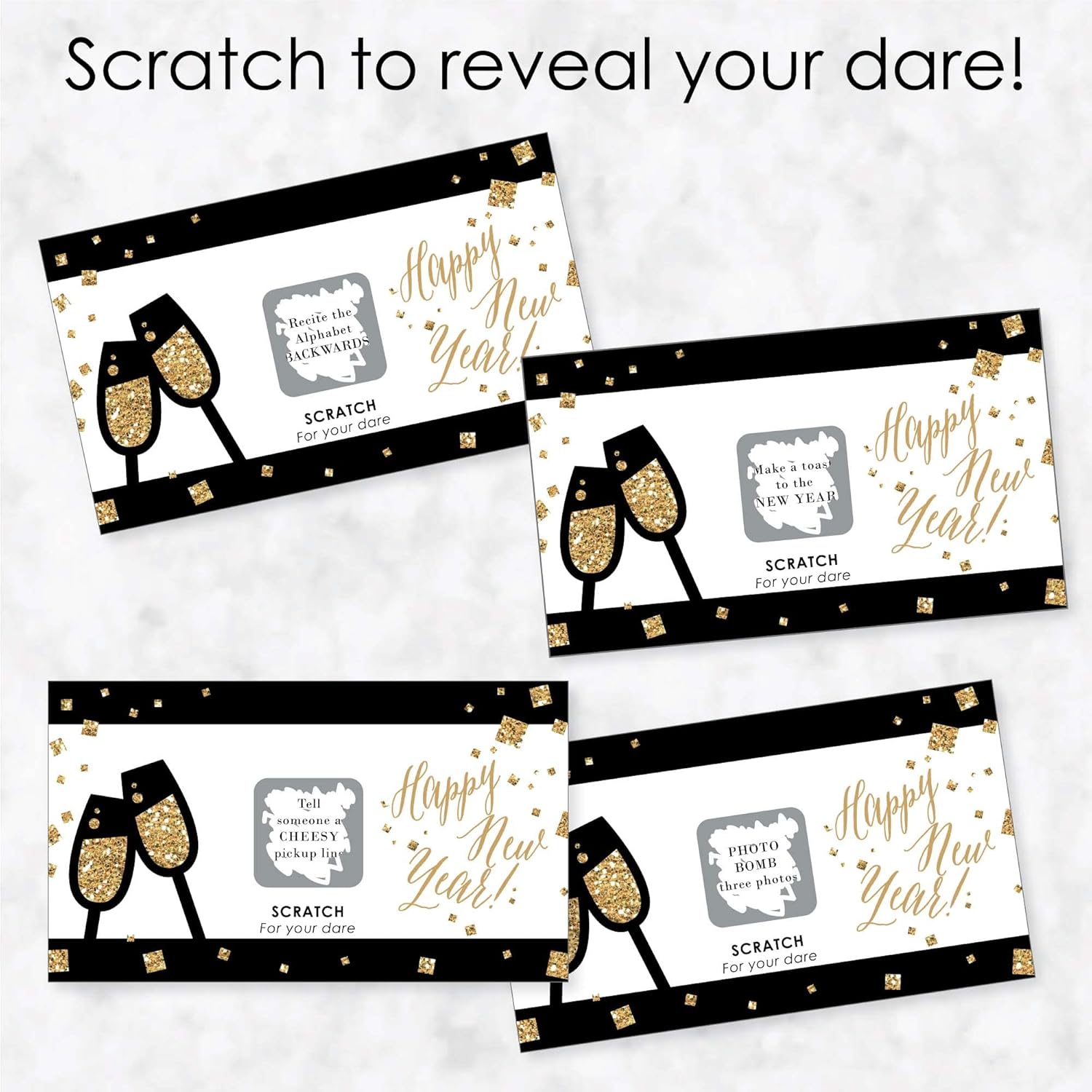 Big Dot of Happiness New Year's Eve - Gold - New Years Eve Party Game Scratch Off Dare Cards - 22 Count
