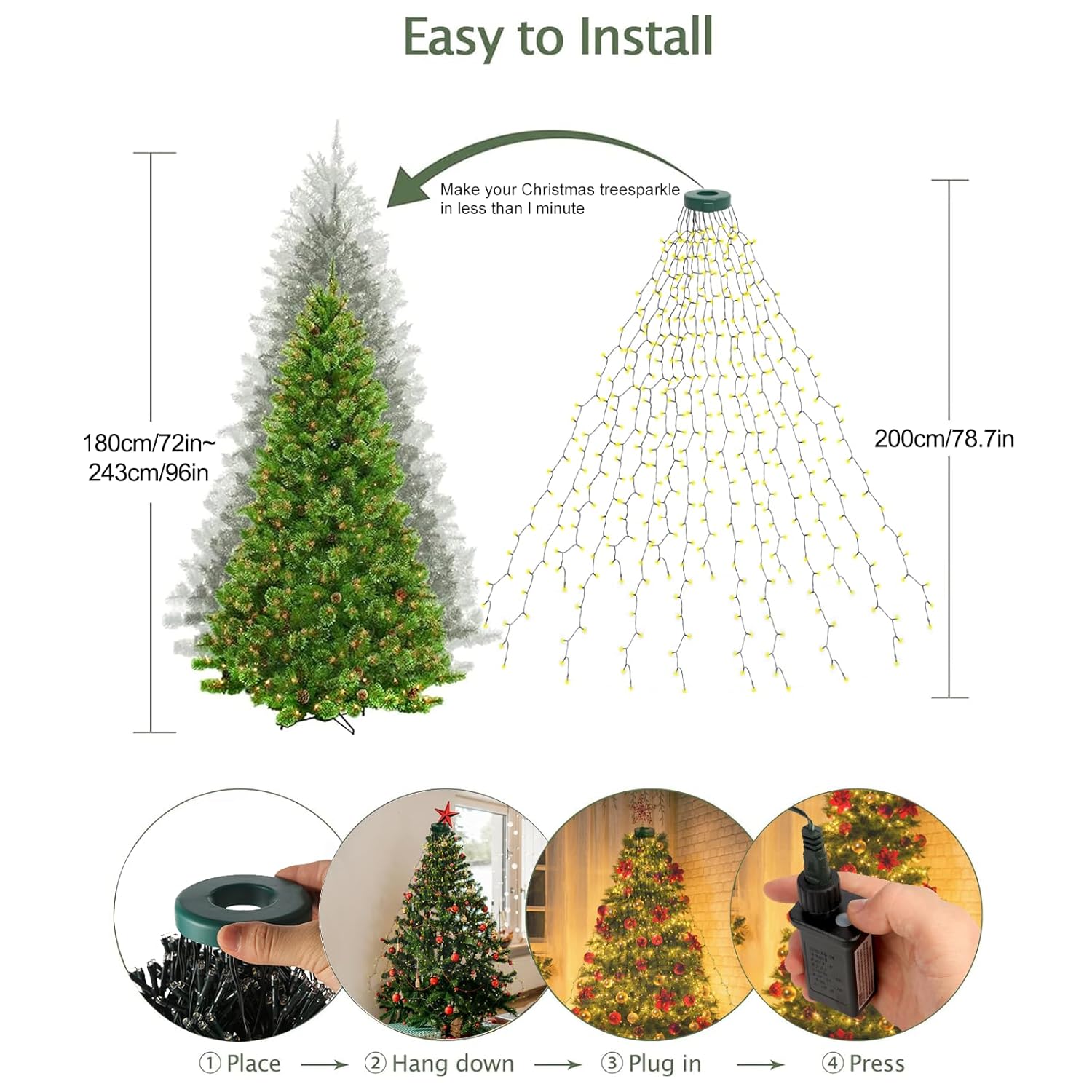 Christmas Tree Lights 400 Led Christmas Lights For Tree, 6.6Ft X 16 String 8 Lighting Modes Fairy Tree Light With Timer