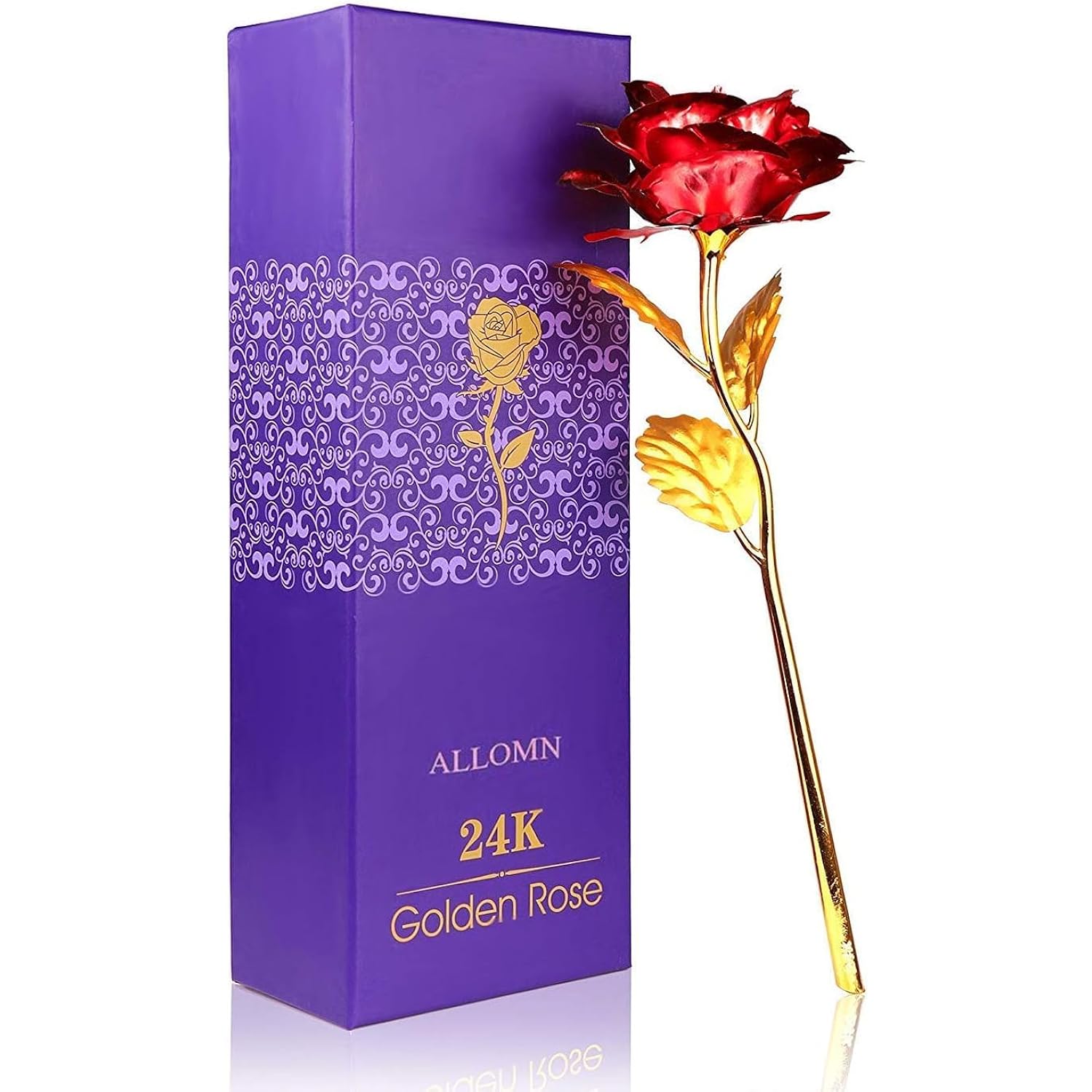 Golden Rose, Artificial Rose Flower Gifts For Her With Luxury Gift Box Great Gift Idea For Valentine'S Day, Mother'S Day, Birthday, Anniversary, (Red)(One Quantity, 11Inch Height)