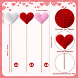 12 Pcs Valentines Heart Picks Crochet Valentines Day Tree Picks Valentine Bouquet Heart Artificial Flower Handmade Knitted Flowers Hearts Decorations For Mother'S Day Galentines Birthday