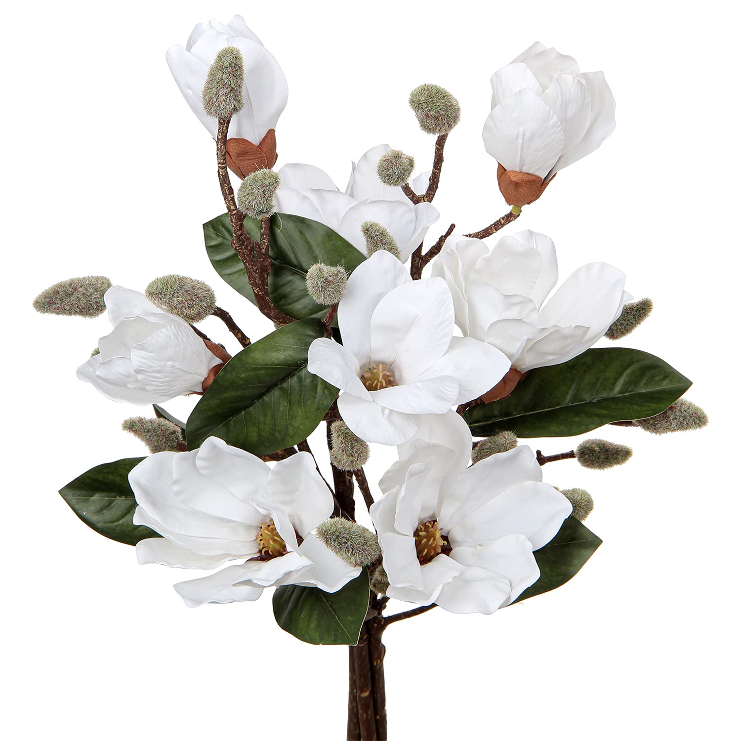 Magnolia Fake Flowers Artificial Flower Magnolia Stems 17.7" Real Touch Magnolia Flowers Branch For Office Vase Table Centerpiece-Fake Flowers Home Decor Beige White Magnolia-4Pcs