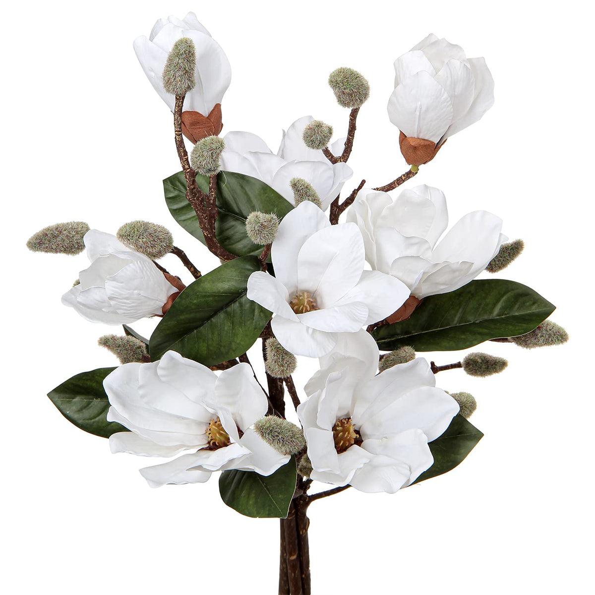 Magnolia Fake Flowers Artificial Flower Magnolia Stems 17.7" Real Touch Magnolia Flowers Branch For Office Vase Table Centerpiece-Fake Flowers Home Decor Beige White Magnolia-4Pcs