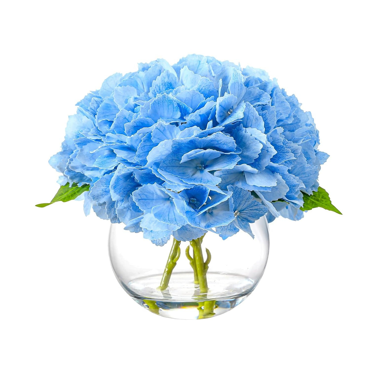 Artificial Hydrangea With Fake Water In Vase, Real Touch Faux Flowers, Silk Fake Hydrangea Flower Arrangement With Faux Water For Home Office Bathroom Wedding Table Centerpiece Decor(Blue)