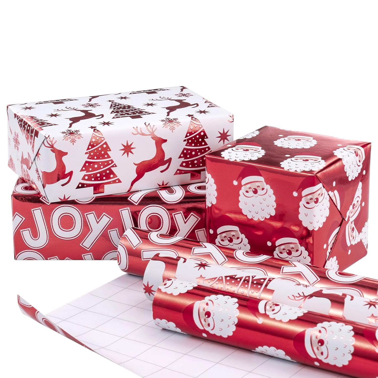 Christmas Wrapping Paper Rolls - Mini Roll - 17 Inches X 10 Feet Per Roll, Total Of 3 Rolls - Red And White