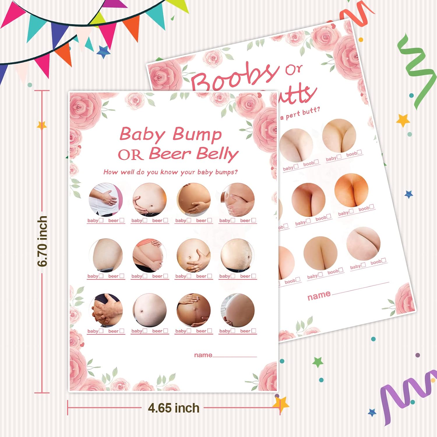 Baby Shower Games For Girl-2 Games(50 Of Each),Double-Sided,Thick Cardboard,Fun,Hilarious,And Easy To Play,Baby Shower Games 50 Guest,With Answer Keys