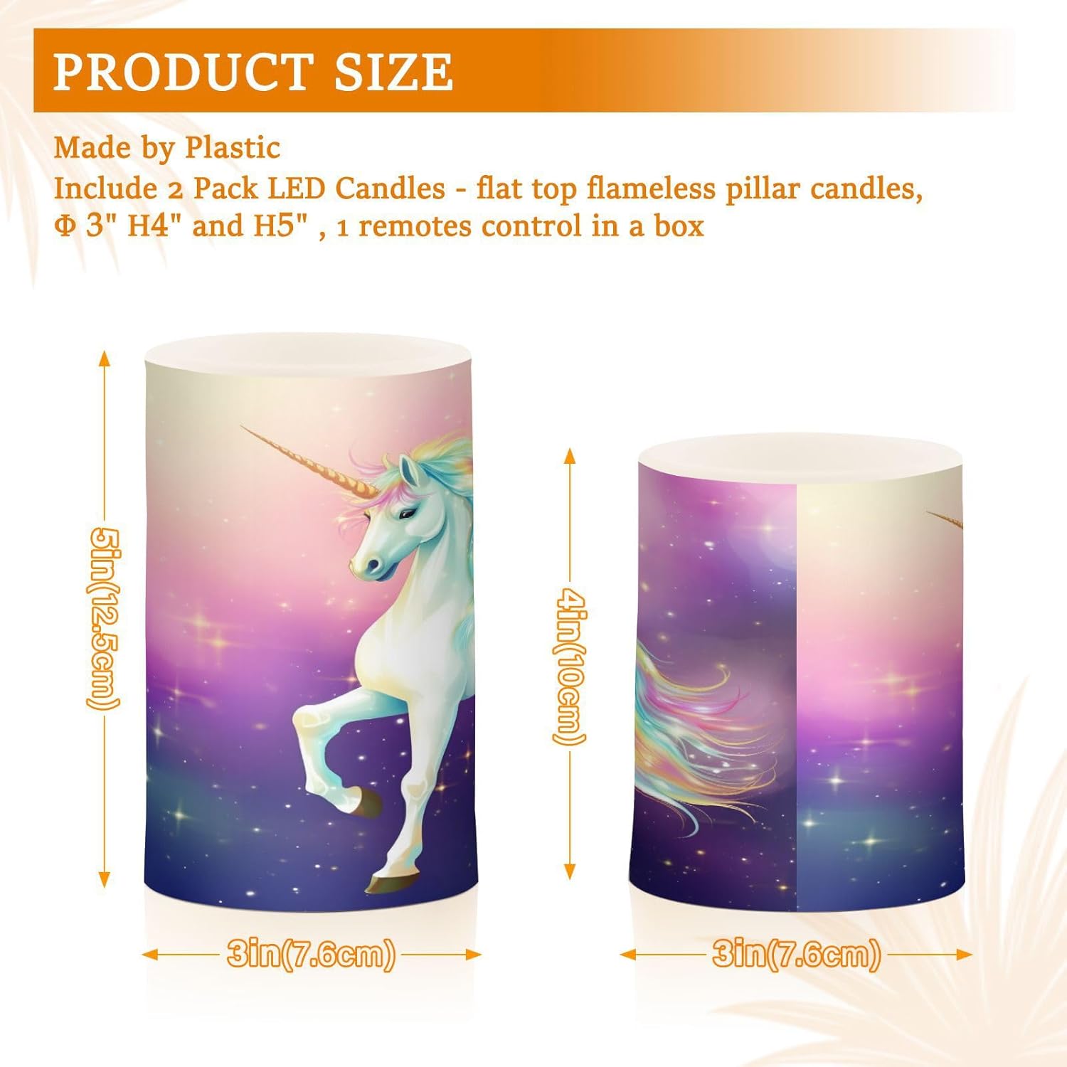 Lights Flameless Candles Rainbow Fairy Unicorn Stars Pillar Candles Set Of 2 Battery Operated Remote Control Warm Lights Home Decor