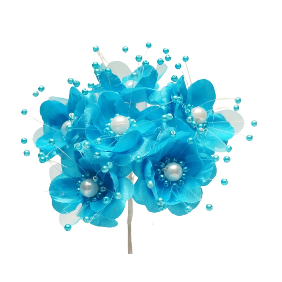 72Pc Artificial Silk Pearl Spray Craft Flower For Home Craft Decor Diy Wedding Bridal Veil Headband Dress Cake Topper Embellishment Scrapbook Favor Corsage Floral Bouquet Arrangement (Turquoise)