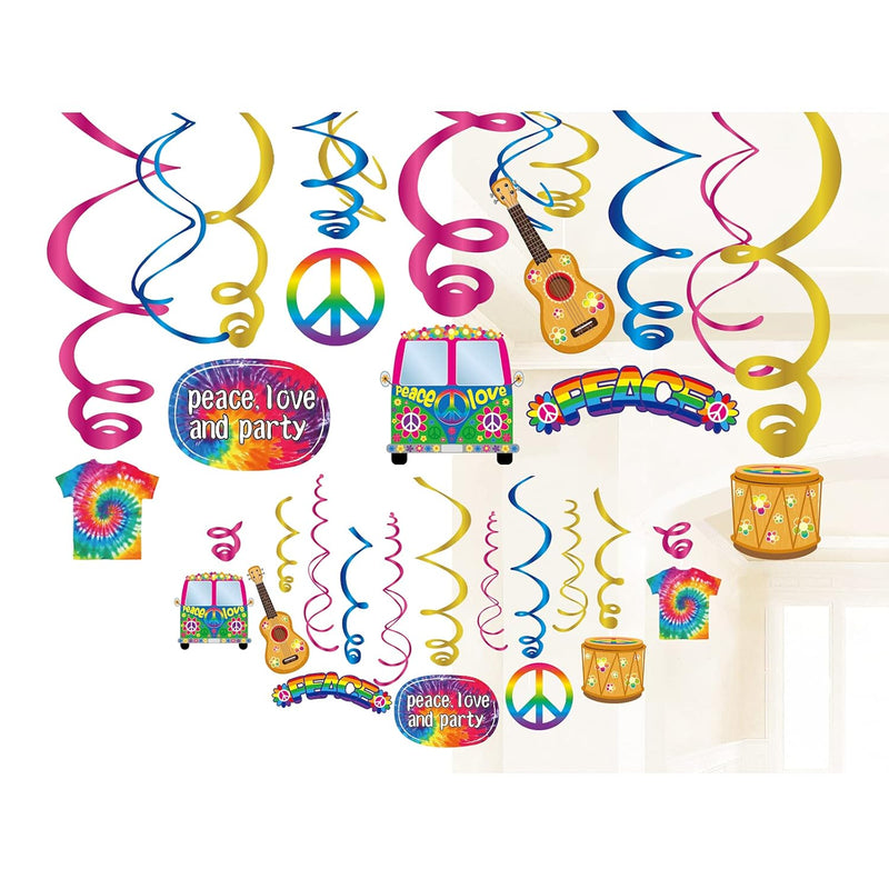 Tie Dye Swirl Decorations,80'S Party Hanging Whirl Streamers,Peace And