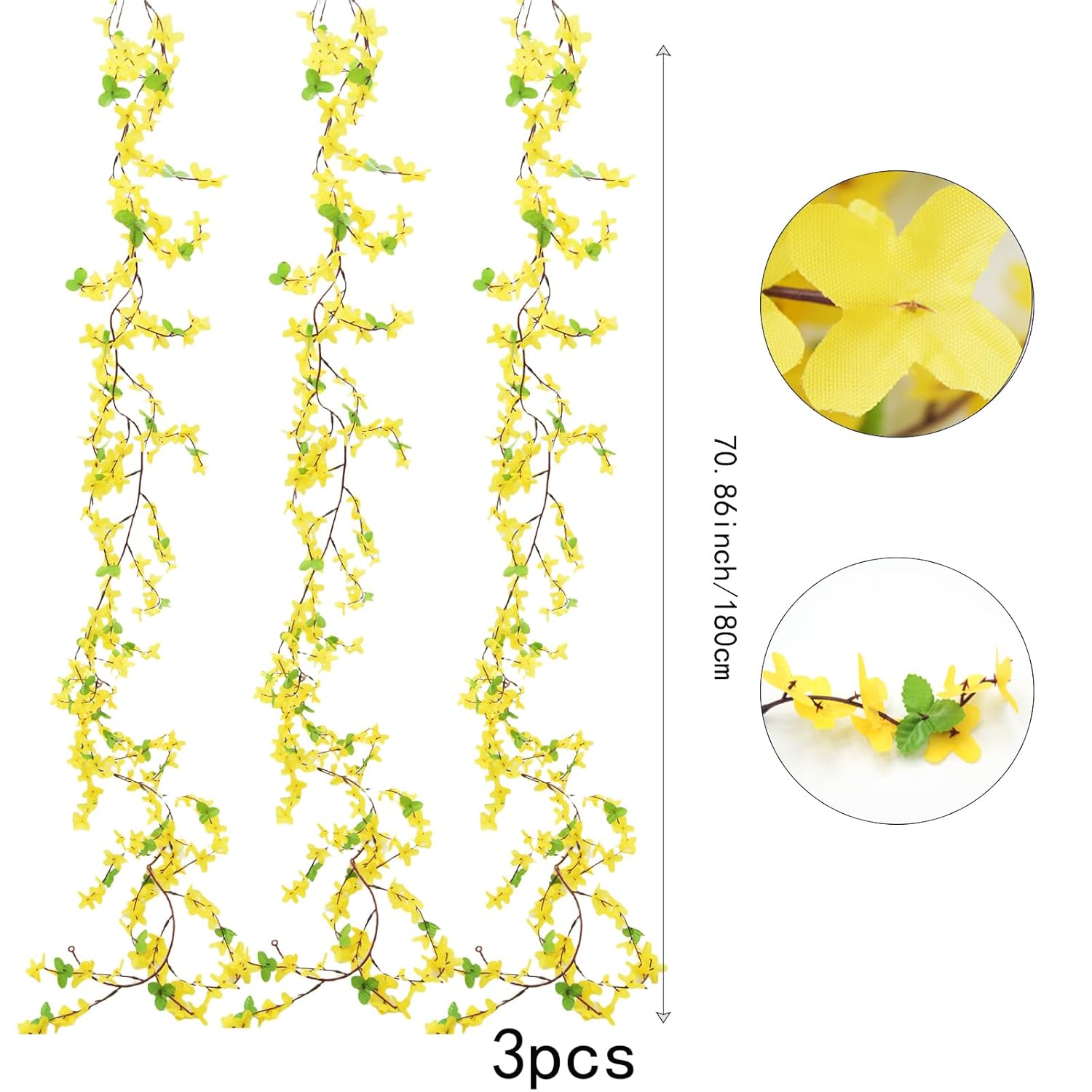 3Pcs Artificial Flowers Vine 5.9Ft Silk Flower Garland Yellow Spring Garland Decor Fake Hanging Artificial Jasmine Vines For Indoor Outdoor Home Wall Party Wedding Arch Decoration