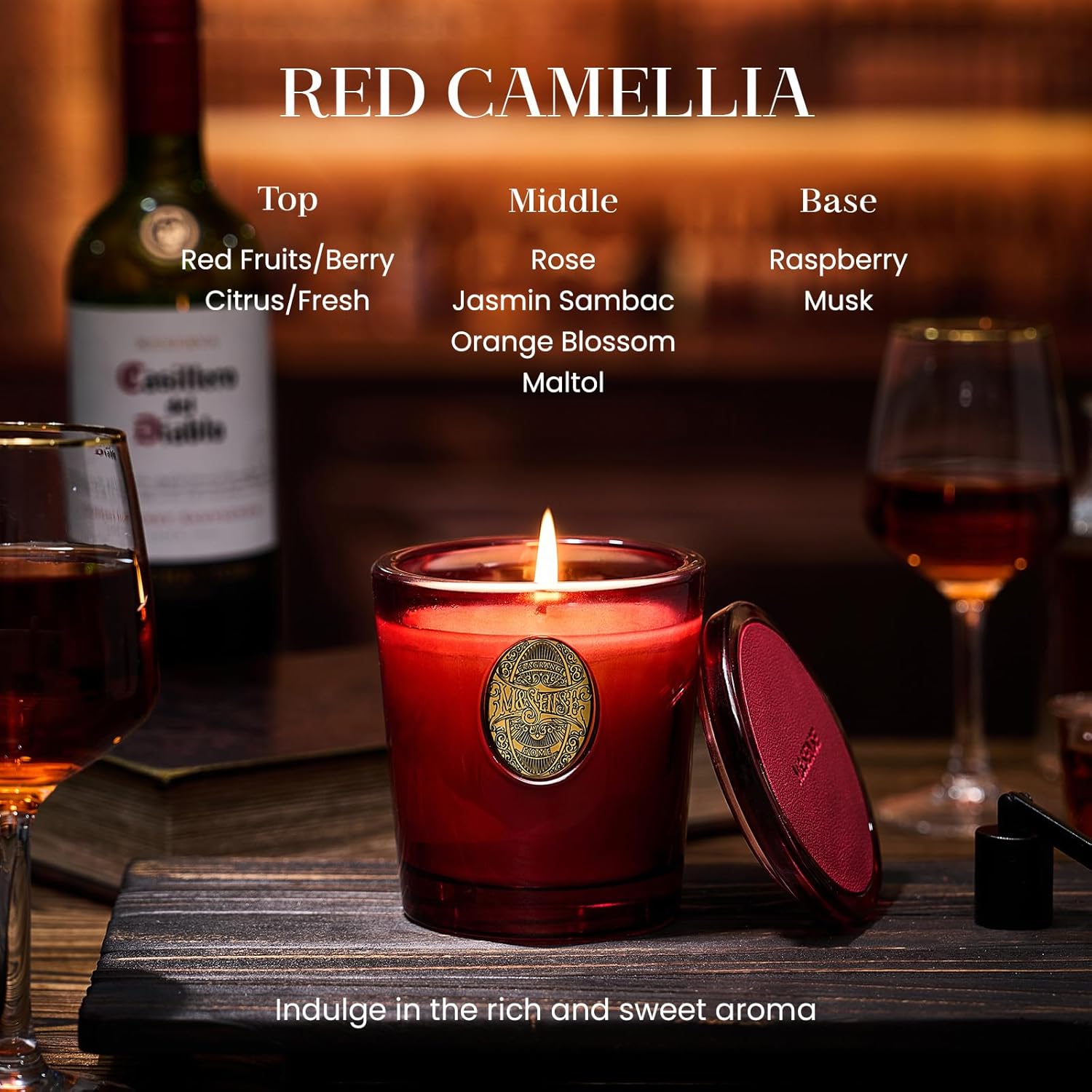 Natural Strong Soy Candle | Red Camellia & Vivid Red | 9.2 Oz, 50H Burn Time | Candle Gift For Her | Scented Candle For Valentine’S Day