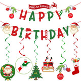 Christmas Birthday Party Decorations – Glittery Happy Birthday Banner, Christmas Hanging Swirls With Christmas Ornaments For Christmas Decorations, Christmas Birthday Decorations