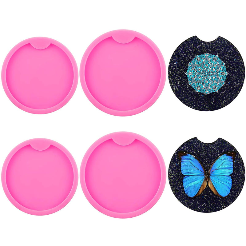 4 Pieces Car Coaster Mold Diy Round Coaster Silicone Mold Epoxy Resin