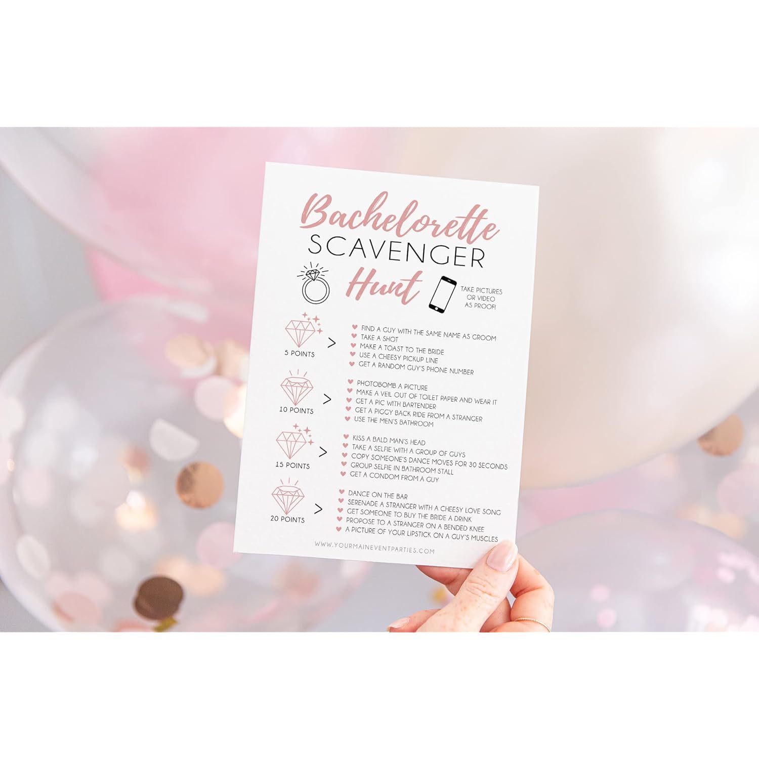 25 White Bachelorette Scavenger Hunt Party Games, Drinking Game And Dares, Fun Novelty Cards For Girls Night Out