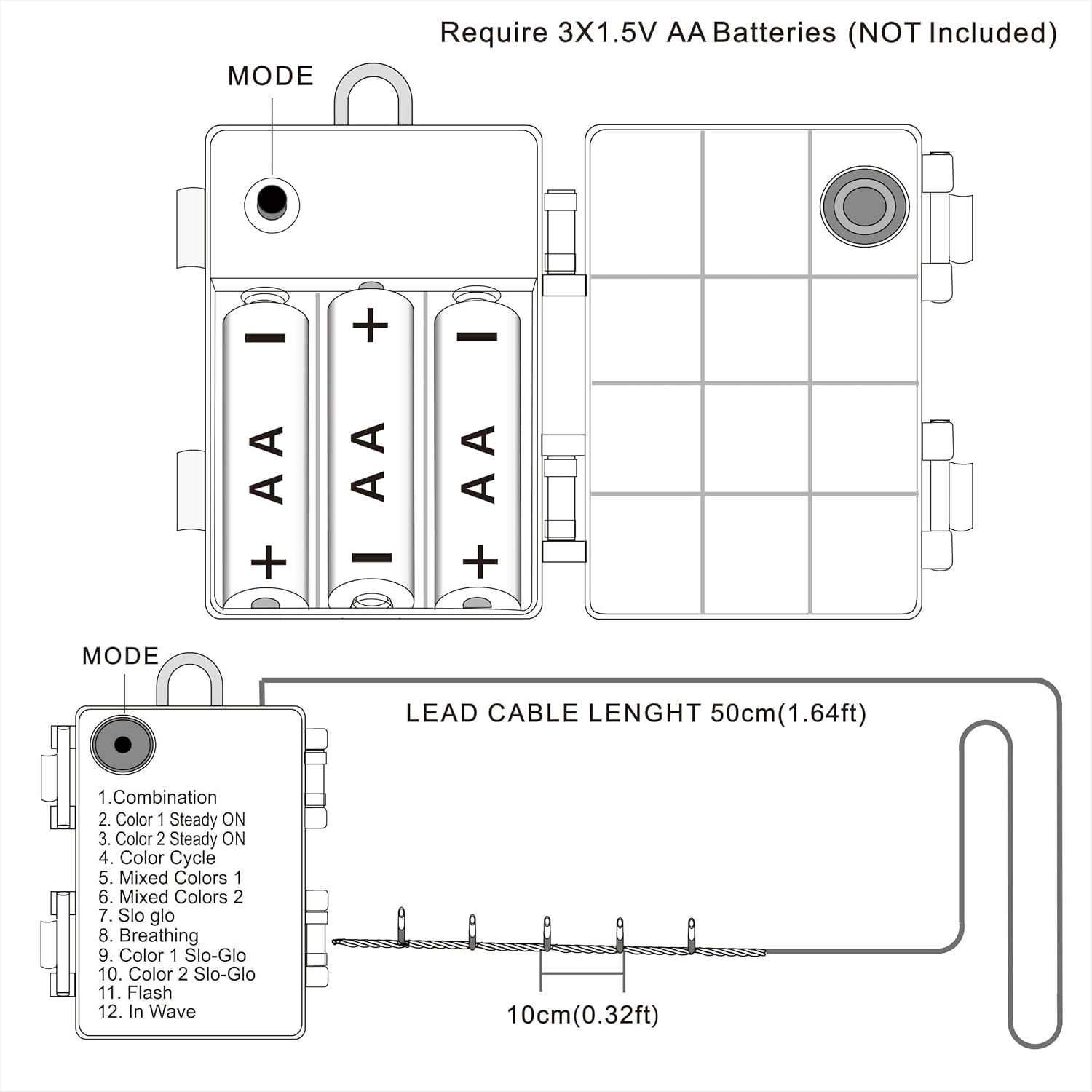 Led Fairy String Lights, Battery Operated, Dimmable, Remote Control, Color Changing (Warm/Multicolor) - Dark Green Wire