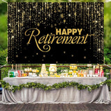 Happy Retirement Backdrop with 70.8"X43.3"?Large Happy Retirement Banner Background Photography with Rope, Party Decoration Supplies for Photo Booth Props Decor Outdoor Indoor (Black-2)
