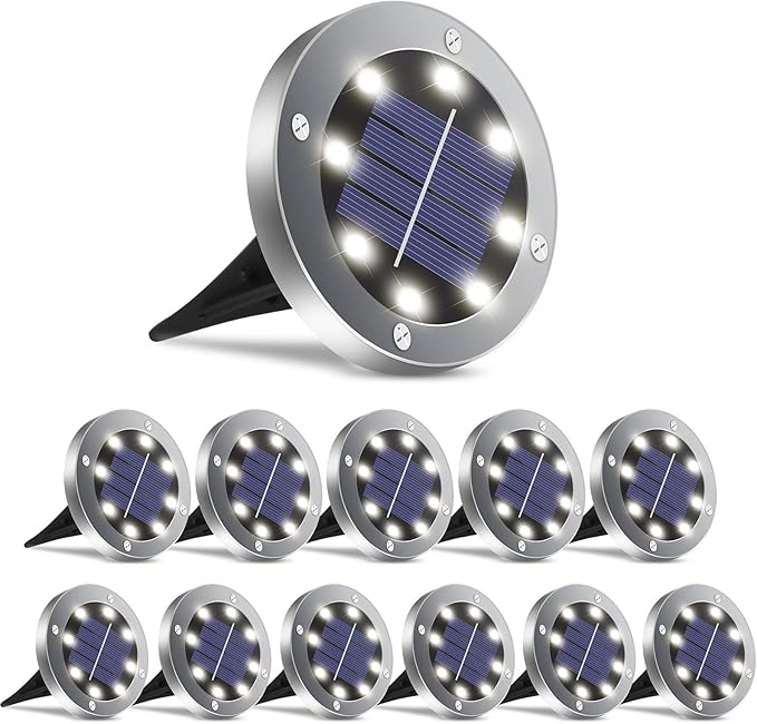 12 Pack 4.6 Inch Solar Garden Lights Waterproof White Landscape Pathway Lights