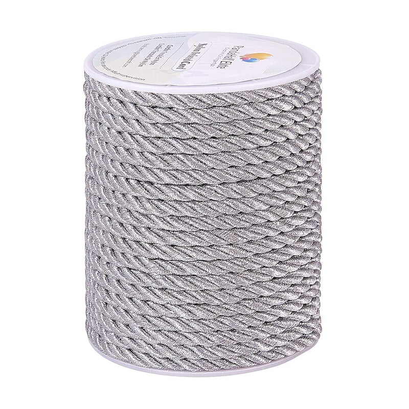 18 Yards Silver Silk Rope 5Mm Twisted Cord Trim 3-Ply Christmas Cording Nylon