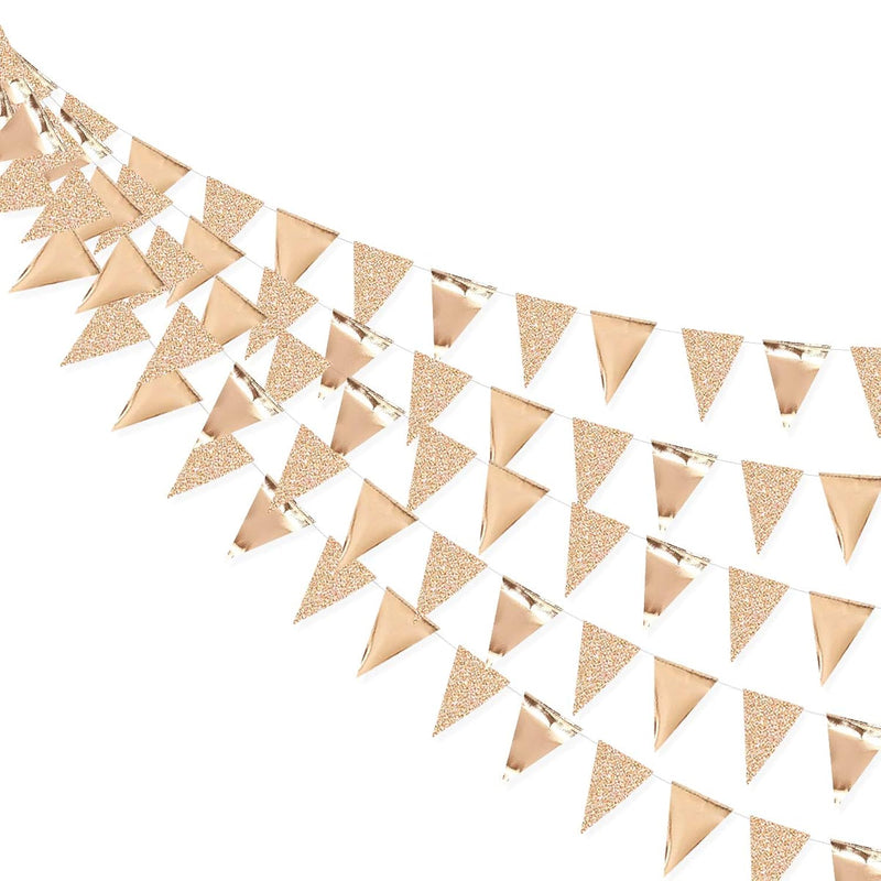 30 Ft Champagne Gold Double Sided Glitter Metallic Triangle Flag Bunti