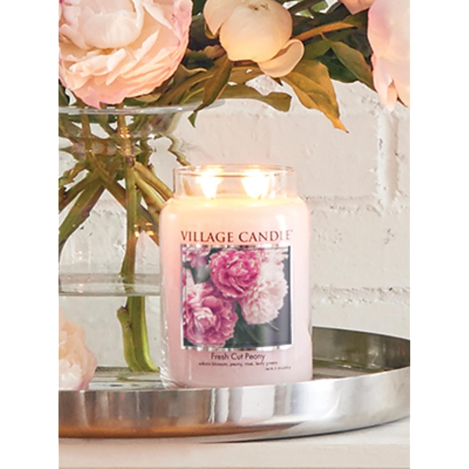 Fresh Cut Peony Large Glass Apothecary Jar, Scented Candle, 21.25 Oz.
