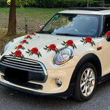 Artificial Wedding Car Decorations Kit With Suction Cups - Flowers, Bouquet, Ribbon Set - Artificial Rose Flowers For Car - Red