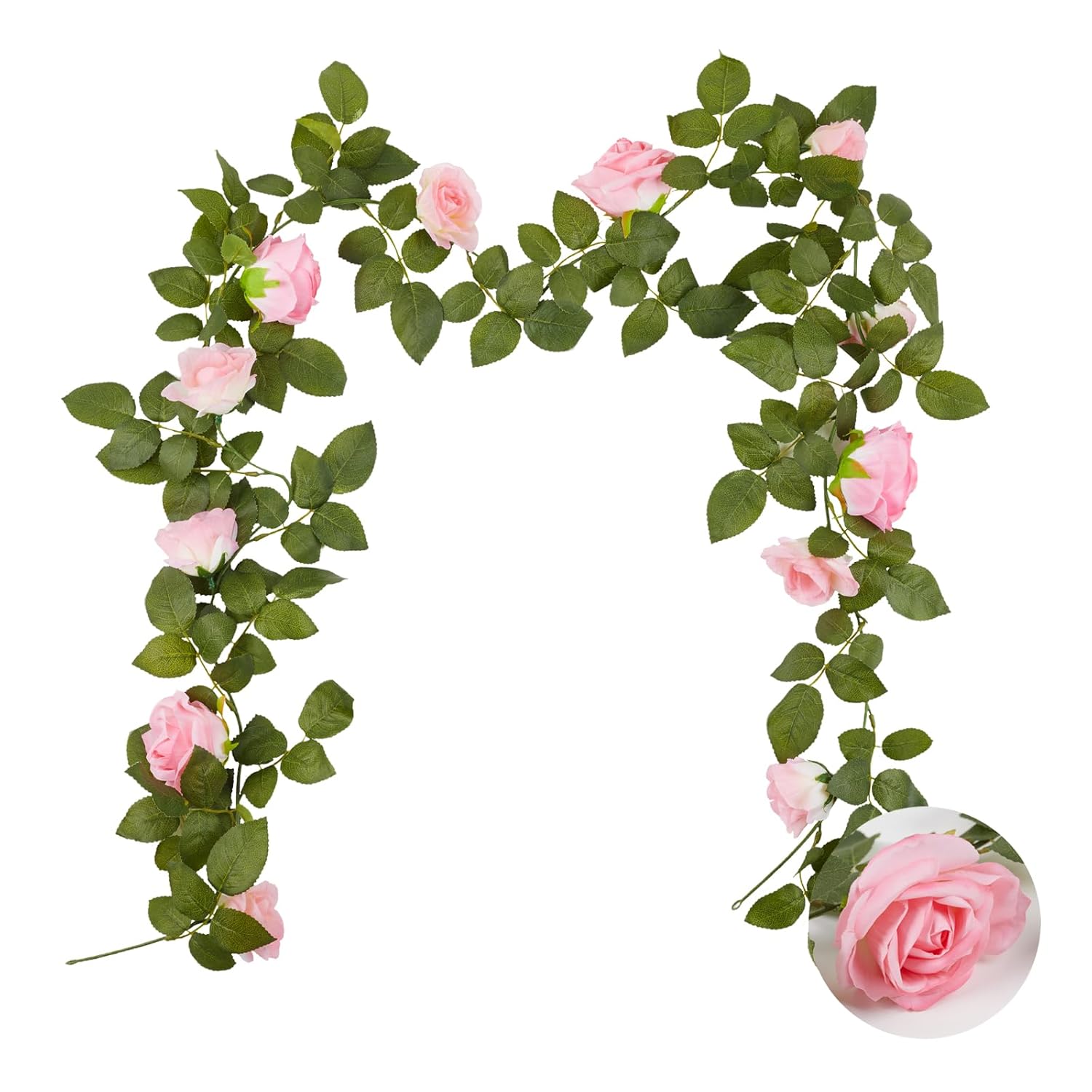 Artificial Rose Flowers Garland 6.56Ft Pink Rose Vines, Hanging Rose Fake Flower Vine Floral Greenery Garland For Home Wedding Arch Party Garden Outdoor Decor(1)