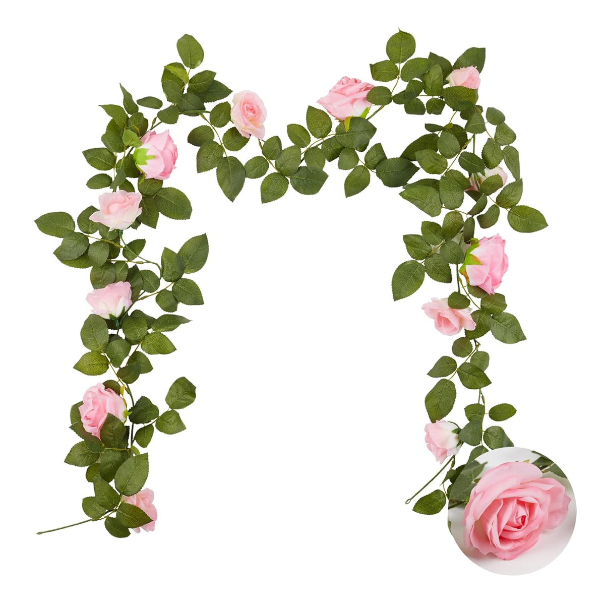 Artificial Rose Flowers Garland 6.56Ft Pink Rose Vines, Hanging Rose Fake Flower Vine Floral Greenery Garland For Home Wedding Arch Party Garden Outdoor Decor(1)